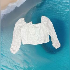 Heatherly White Lace Women's crop blouse size XL